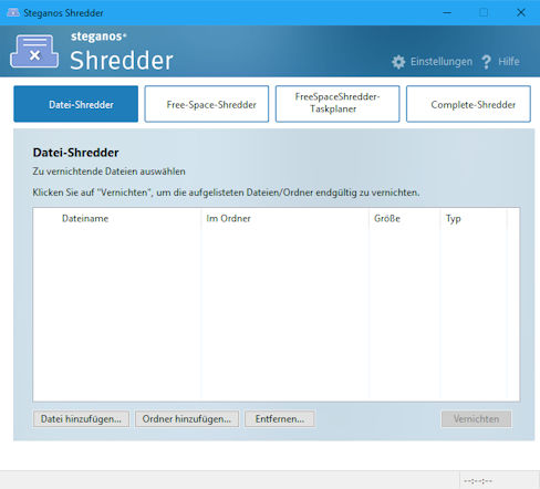 steganos shredder - Datenspuren auf Festplatten und USB Sticks sicher überschreiben