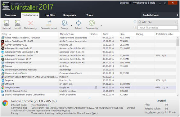 Kostenlose Basis Windows Tools - Ashampoo® Uninstaller 2017