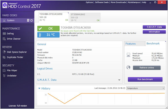 Kostenlose Basis Windows Tools - Ashampoo® HDD Control 2017