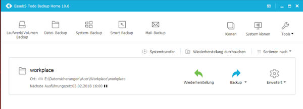 Easeus Todo Backup Hauptfenster