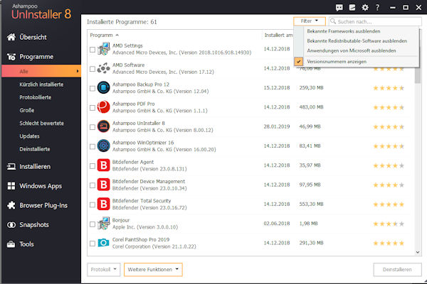 ashampoo uninstaller 8 installierte programme