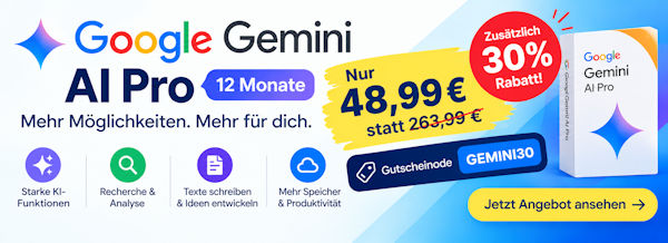 Google Gemini AI Pro Abo 12 Monate Banner DE